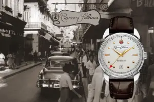 Cuervo y Sobrinos Swiss Made Rectangular Watches, Dual Time - Prominente - CUERVO Y SOBRINOS