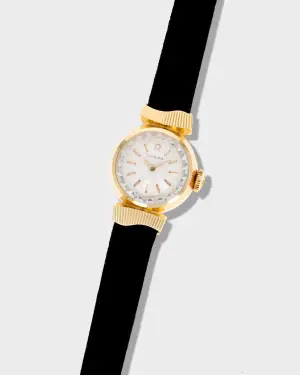Gauthier 1961 Vintage Omega 18K Yellow Gold Textured Asymmetric Hooded-lug Watch - Silver Dial