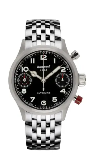 Hanhart PIONEER TwinDicator, black, smooth bezel, 45 mm