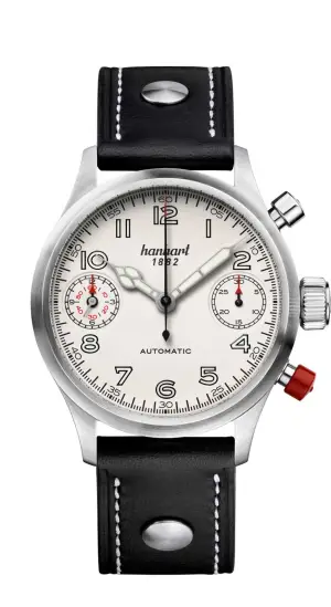 Hanhart PIONEER TwinDicator, antique white, smooth bezel, 45 mm