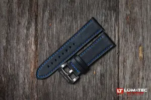 LUM-TEC Black Leather with Blue Stitch 24mm