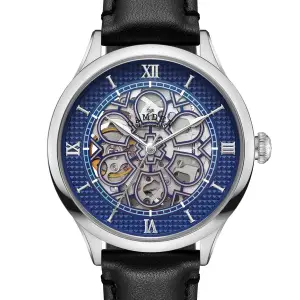 The Camden Watch Company No.274 Skeleton Steel and Navy on Black Italian Leather